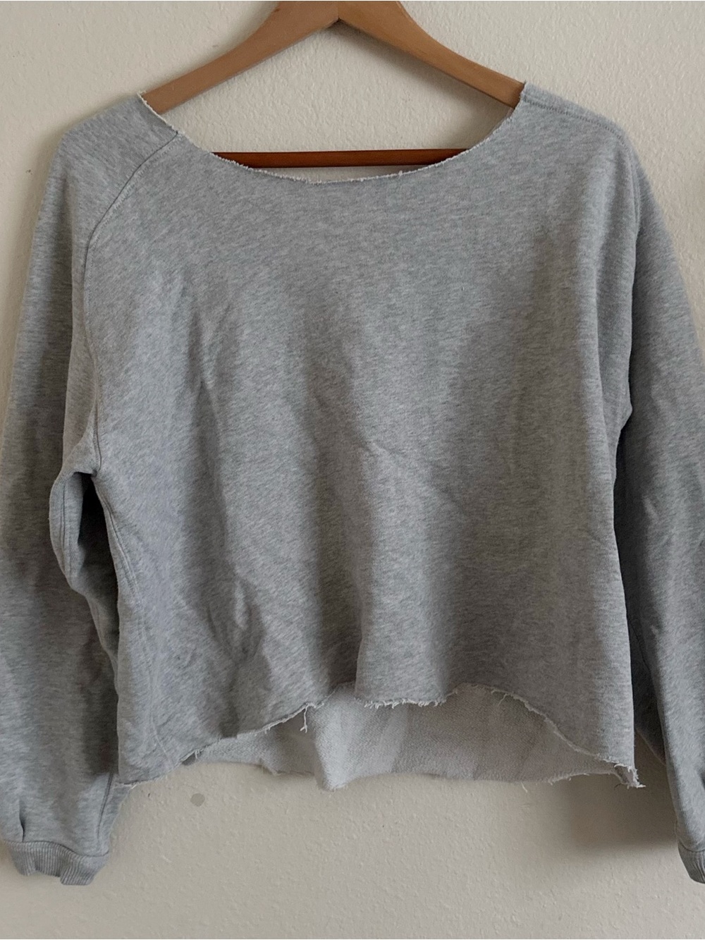 Aerie Heather Gray Raw-Edge Cropped Pullover Sweatshirt